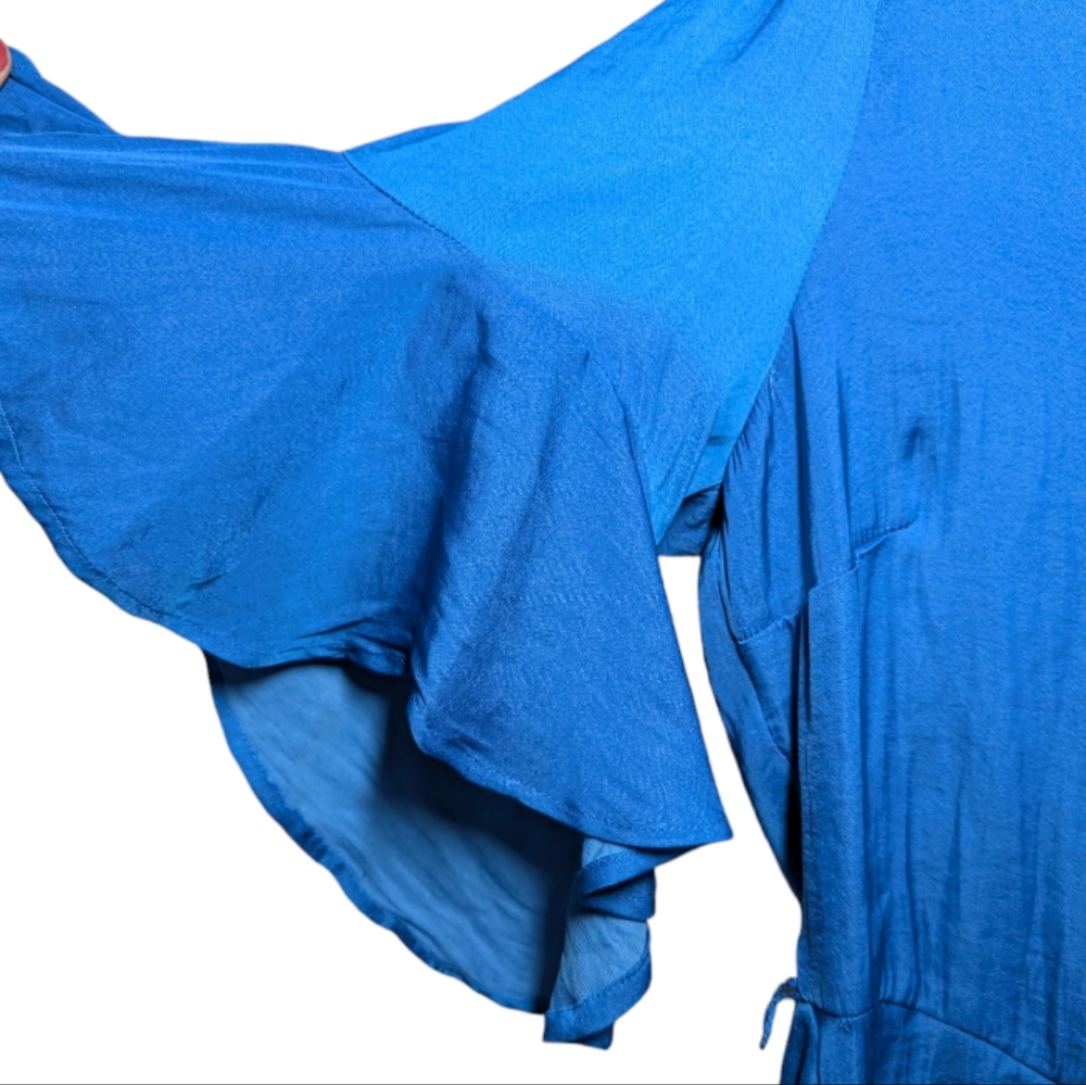 Vince Camuto Blue Ruffle Sleeve Wrap-Style Blouse - Picture 5 of 13